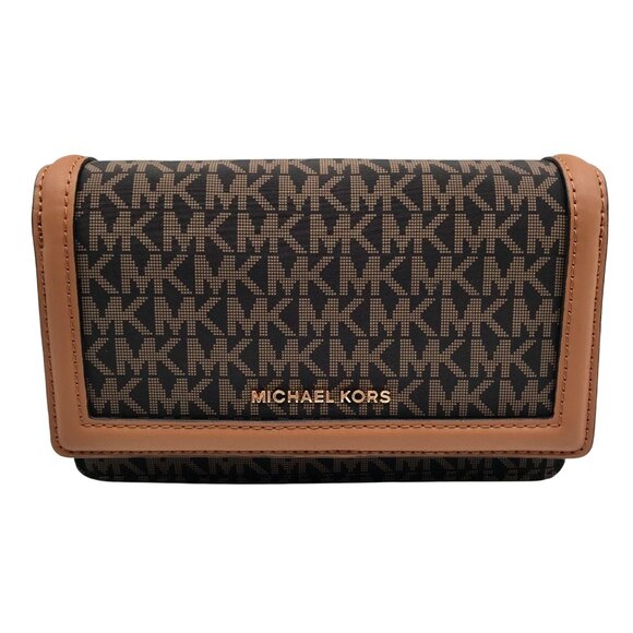 Michael Kors Brown/Acorn Nylon And Leather Logo Jet Set Crossbody Bag - Picture 1 of 11